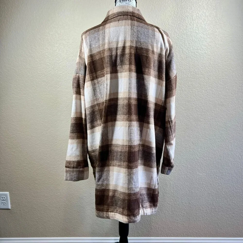 Banana Republic Brown Brushed Flannel Plaid Jacket Shacket  baddie size XXL